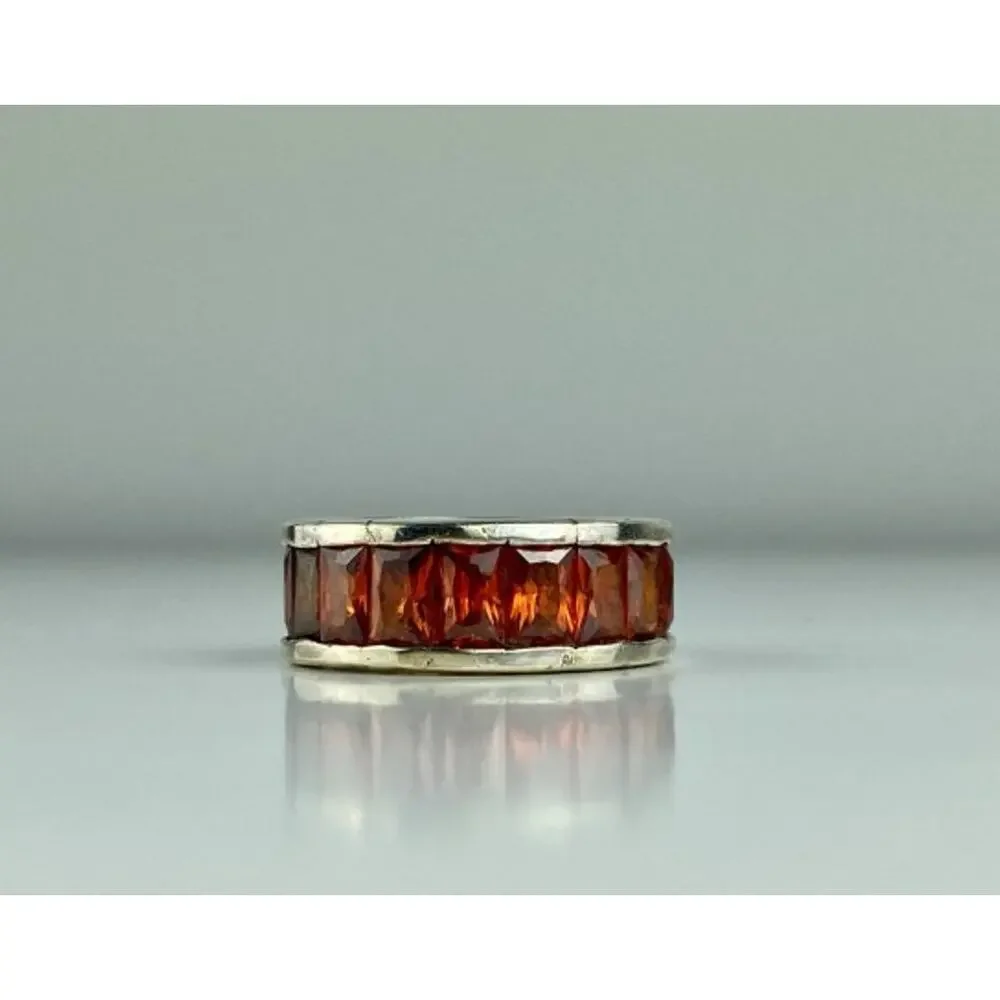 925 Sterling Silver Orange CZ Ring Size 8